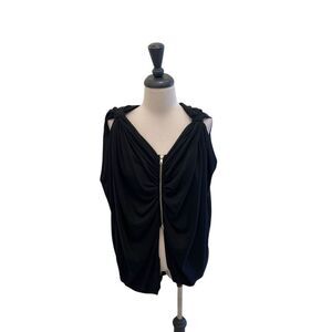 Ibby Libby Women's Zip Front Sleeveless Knotted Shoulder Top Black One Size